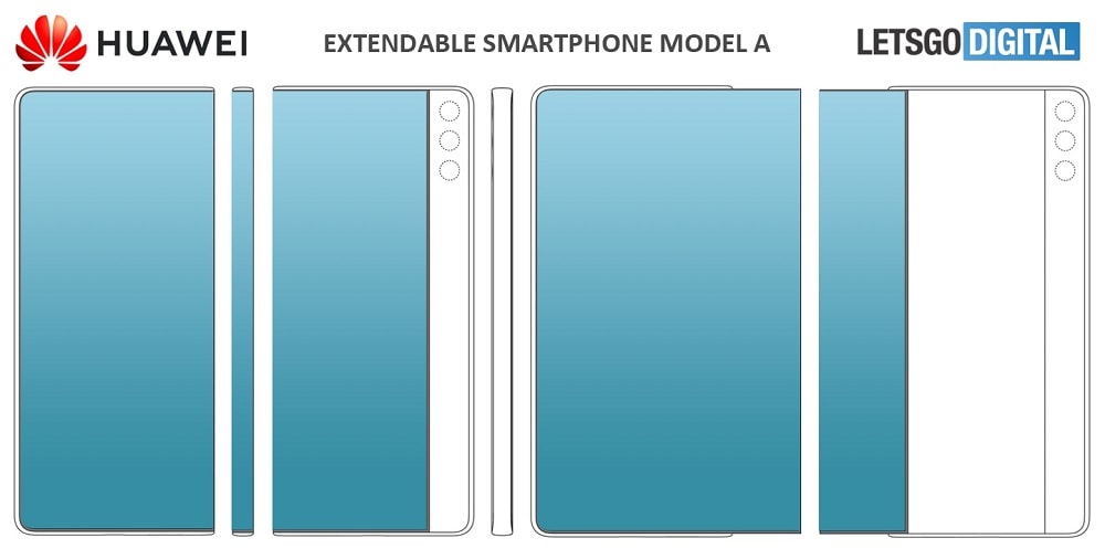 Patente del modelo A de un foldable de Huawei con pantalla deslizable.