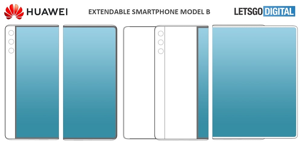 Patente del modelo B de un foldable de Huawei con pantalla deslizable.