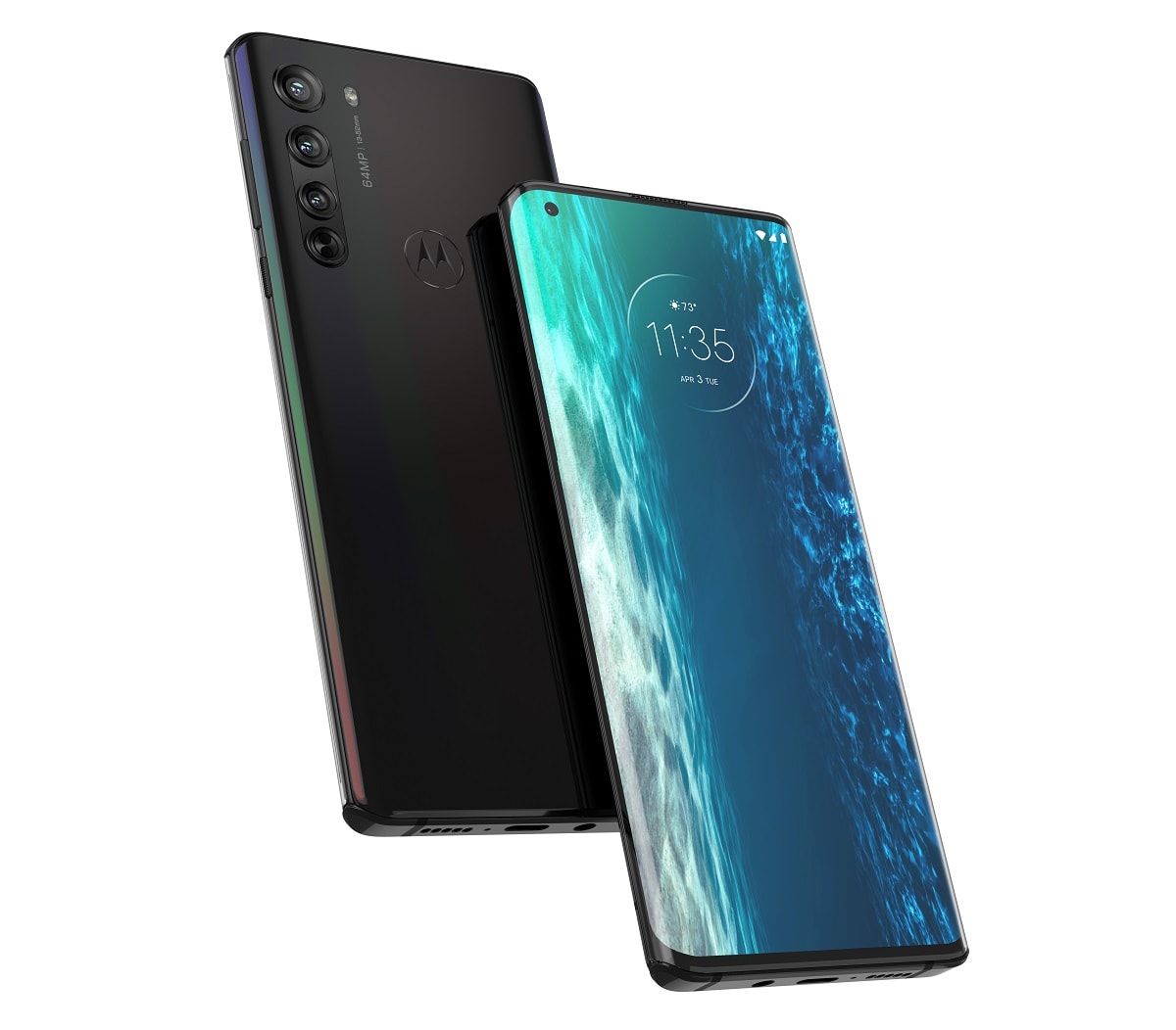 Render oficial del diseño frontal y dorsal del Motorola Edge.