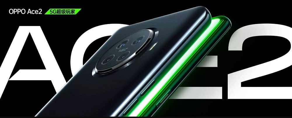 Ilustración oficial del diseño parcial del OPPO Ace 2 con conectividad 5G.