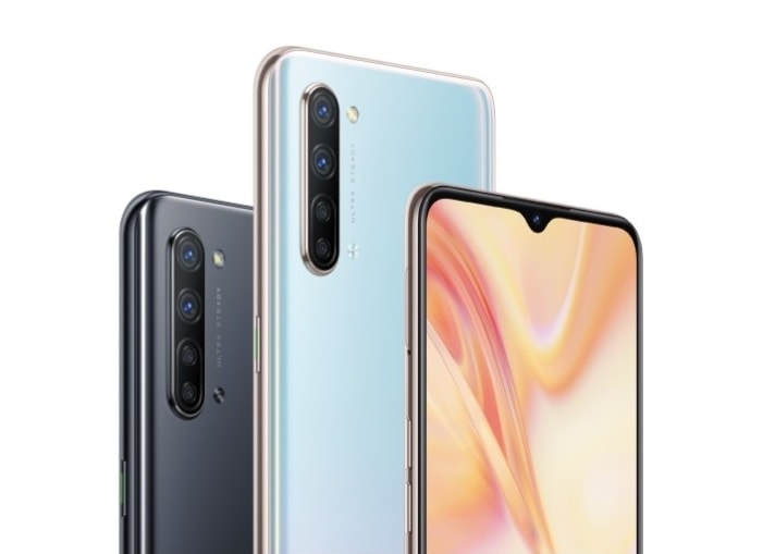 Render oficial del diseño parcial frontal y dorsal del OPPO Find X2 Lite.