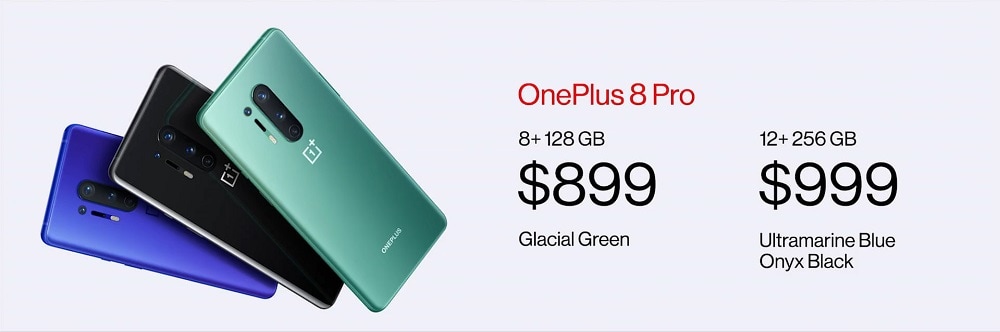 Precios para las dos variantes de los OnePlus 8 Pro.