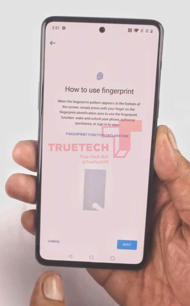 Fotografía filtrada de la pantalla encendida del OnePlus Z.