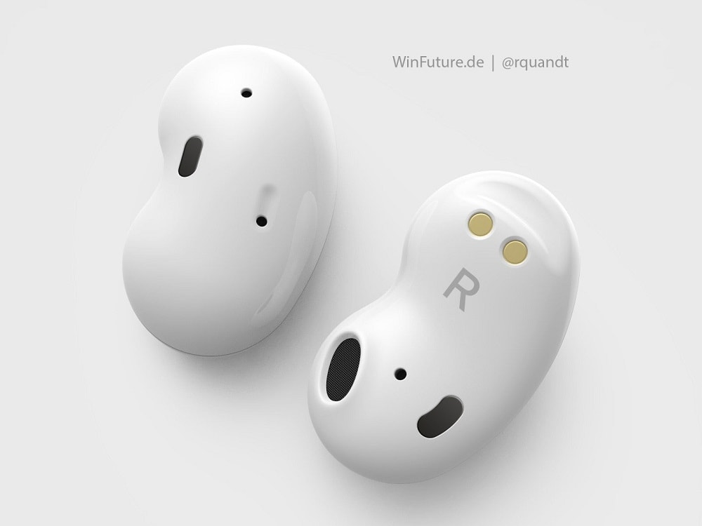 Render filtrado por Roland Quandt de los Samsung Galaxy Buds 2020.