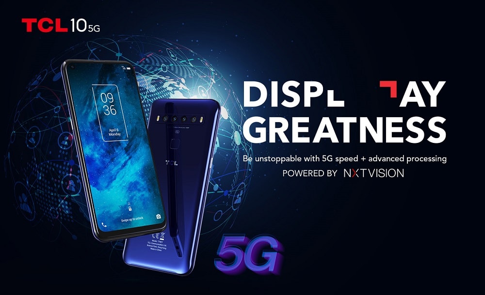 Render oficial del diseño frontal y dorsal del TCL 10 5G.
