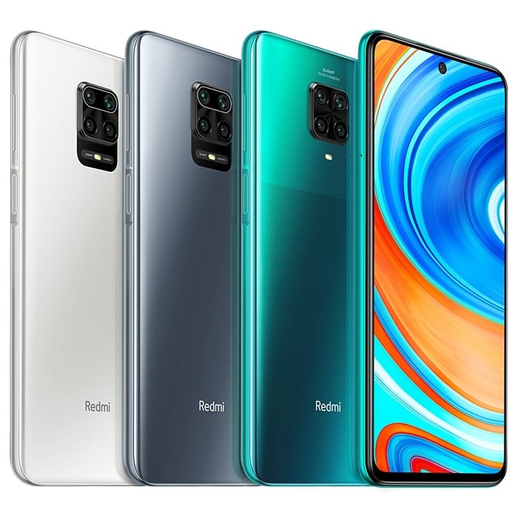 Render oficial del diseño frontal y dorsal del Xiaomi Redmi Note 9 Pro.