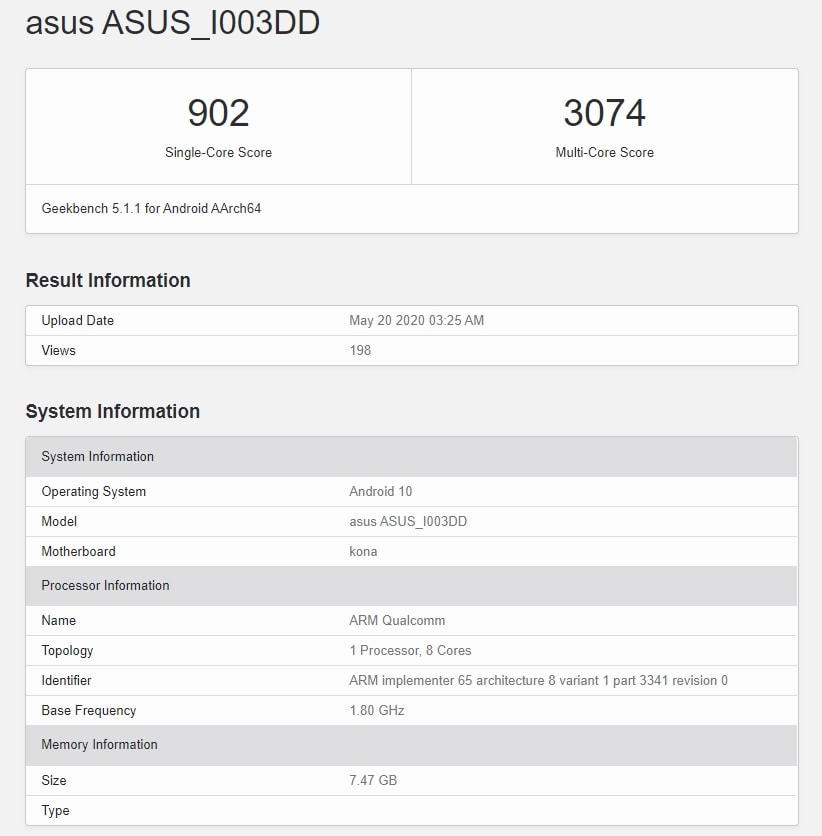 Resultados de la prueba de rendimiento del ASUS ROG Phone 3.