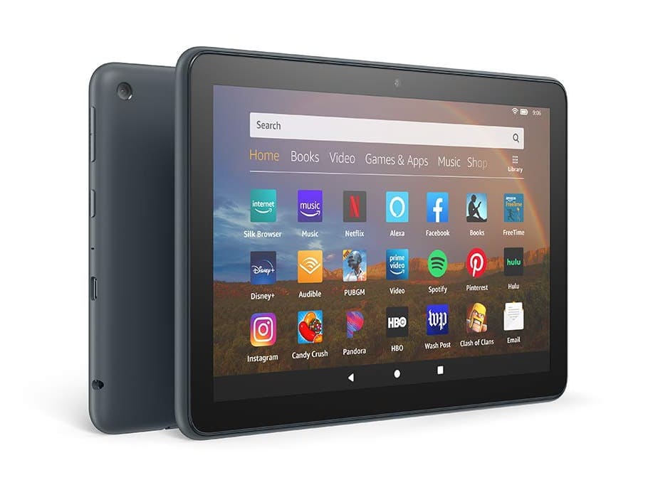 Render oficial del diseño frontal y dorsal de la Amazon Fire HD 8.