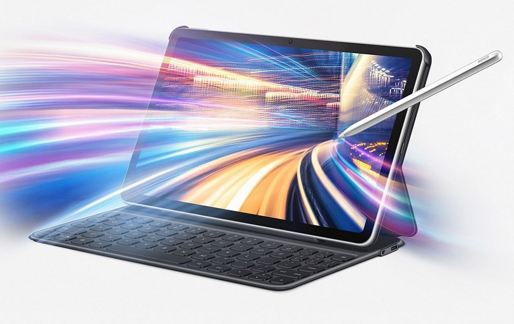 Render oficial del diseño frontal de la Huawei Honor V6 con su accesorio de teclado.
