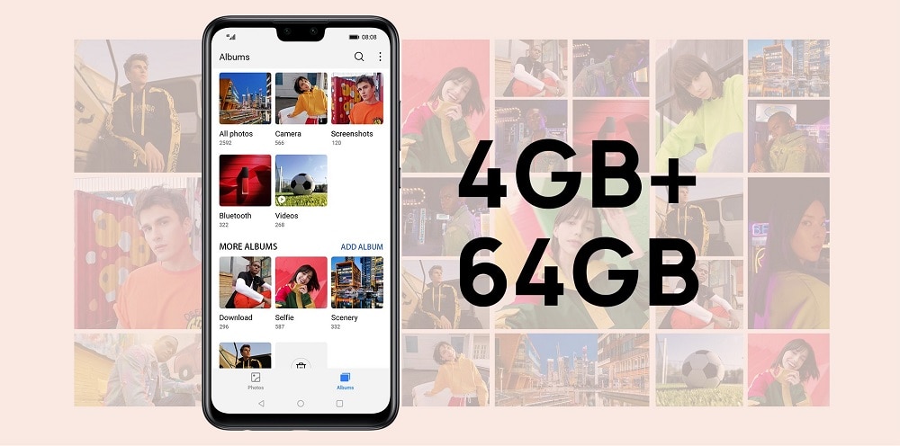 Render ilustrativo de las memorias internas del modelo base del Huawei Y8s.