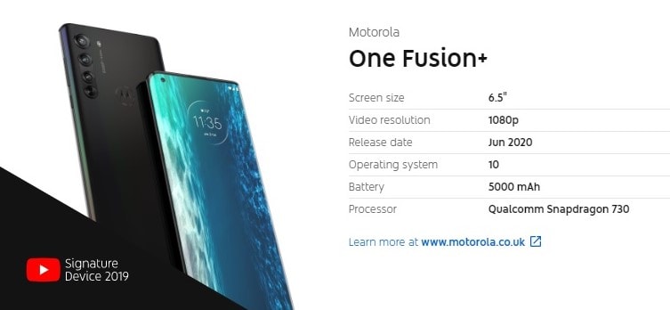 Características del Motorola One Fusion+ reveladas por el Device Report de YouTube.