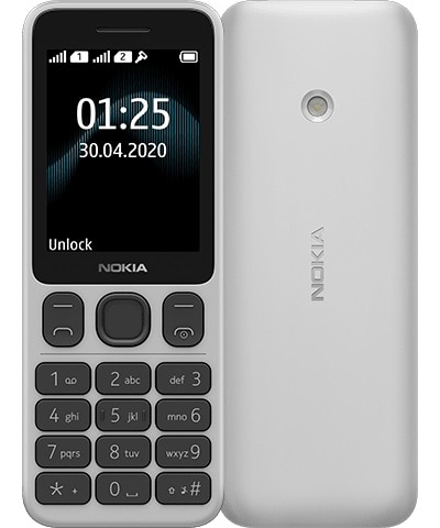 Render oficial del diseño frontal y dorsal del Nokia 125 blanco.