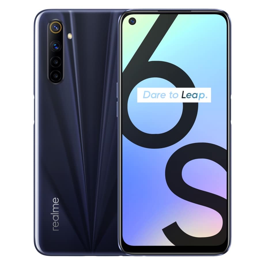 Render oficial del diseño frontal y dorsal del Realme 6S.