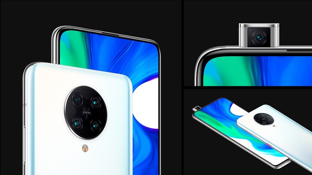 Render oficial del POCO F2 Pro mostrando todos sus ángulos.