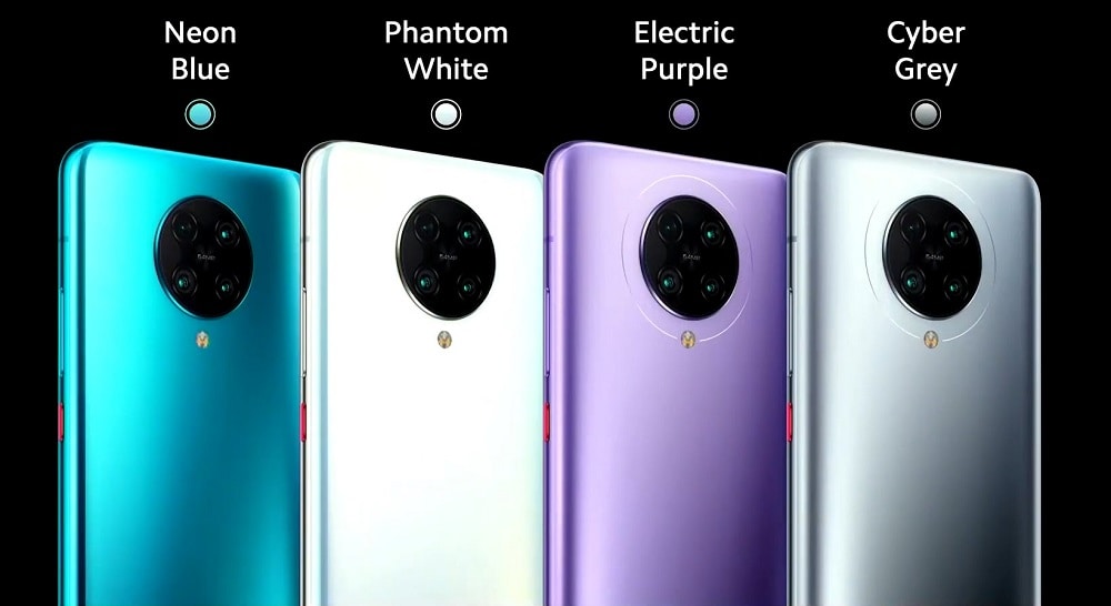 Render oficial del POCO F2 Pro en toda su gama de colores.