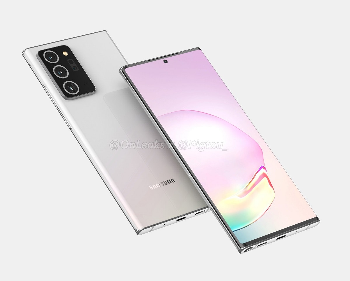 Render conceptual del diseño frontal y dorsal del Samsung Galaxy Note 20 Ultra.