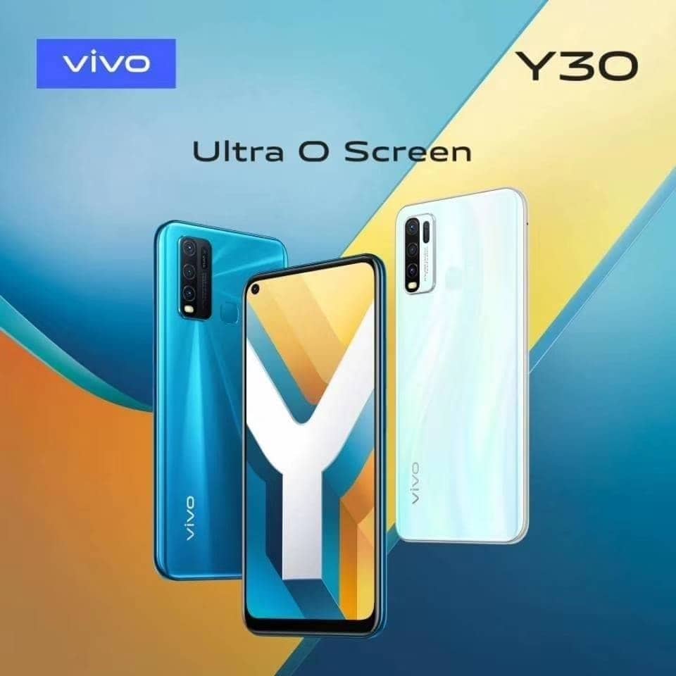 Render oficial del diseño frontal y dorsal del Vivo Y30 en dos colores.