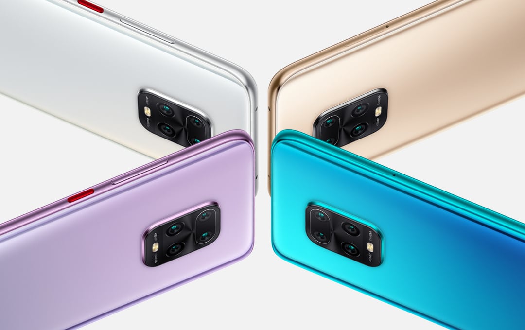 Render oficial del dorso del Xiaomi Redmi 10X Pro 5G en sus cuatro colores.