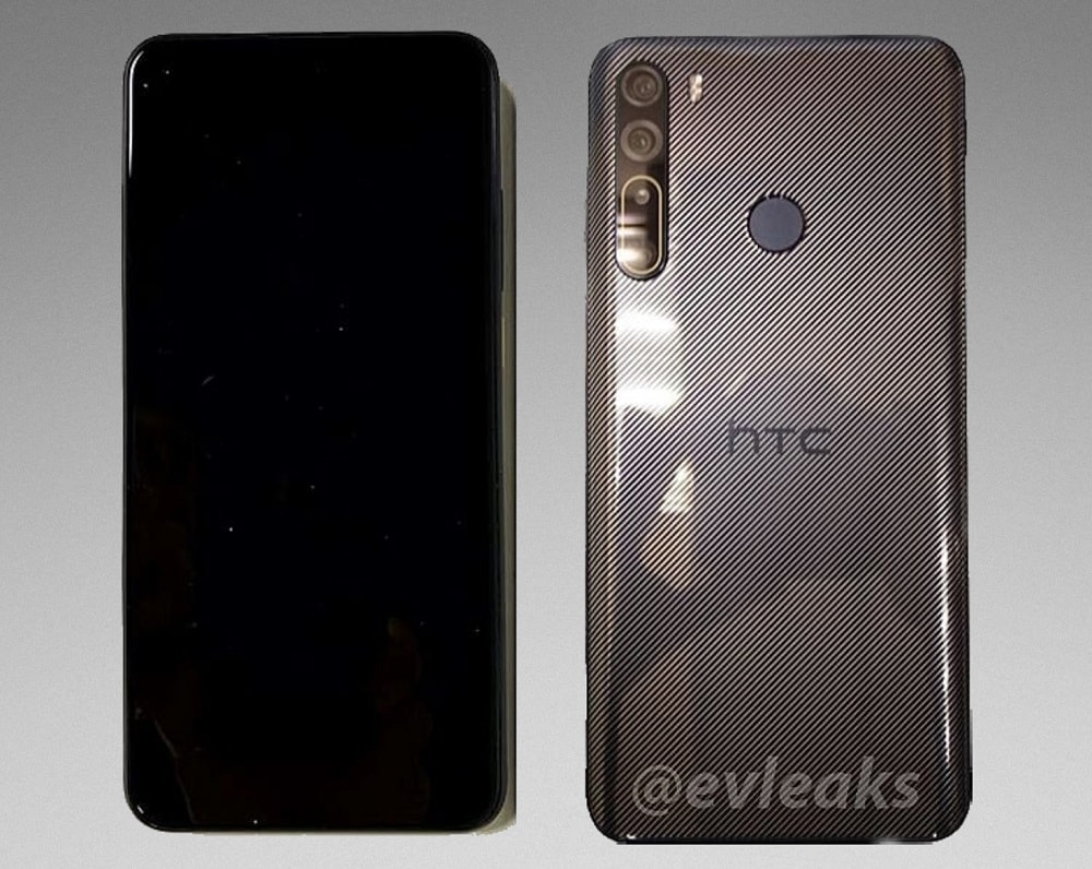 Fotografía filtrada del diseño frontal y dorsal del HTC Desire 20 Pro.