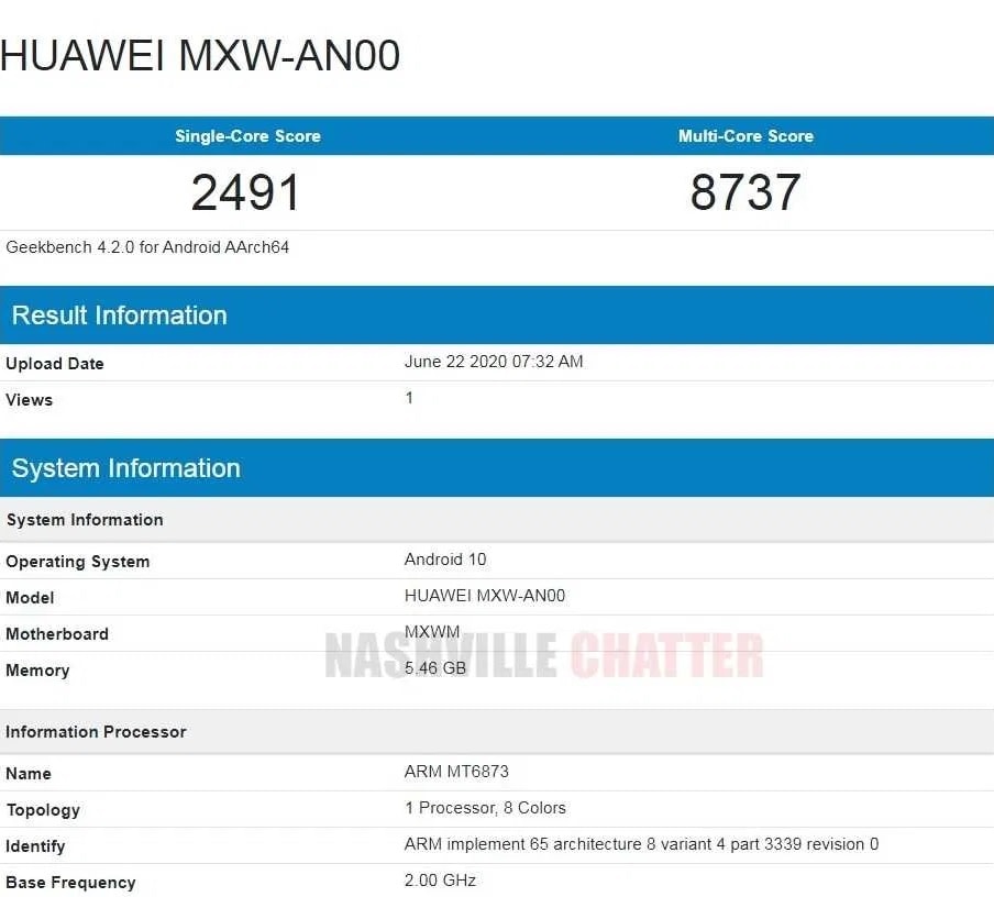 Resultados de la prueba de rendimiento del Huawei Honor 30 Lite en Geekbench.