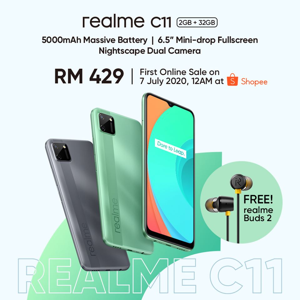 Infografía oficial del diseño frontal y dorsal del OPPO Realme C11.