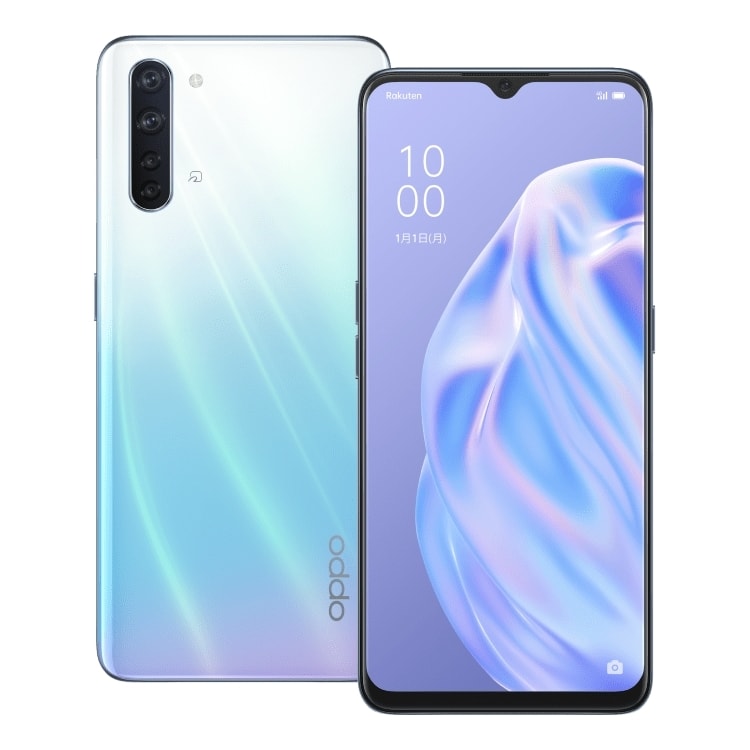 Render oficial del diseño frontal y dorsal del OPPO Reno 3 A blanco.