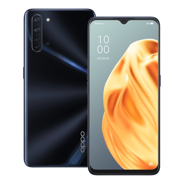 Render oficial del diseño frontal y dorsal del OPPO Reno 3 A negro.