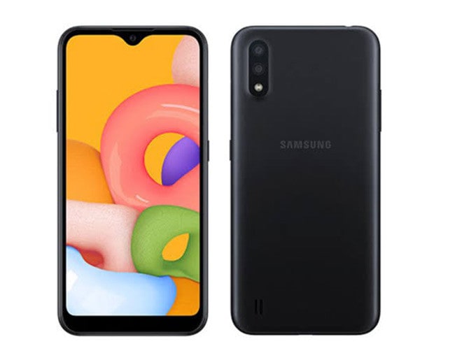 Render oficial del diseño frontal y dorsal del Samsung Galaxy M01.