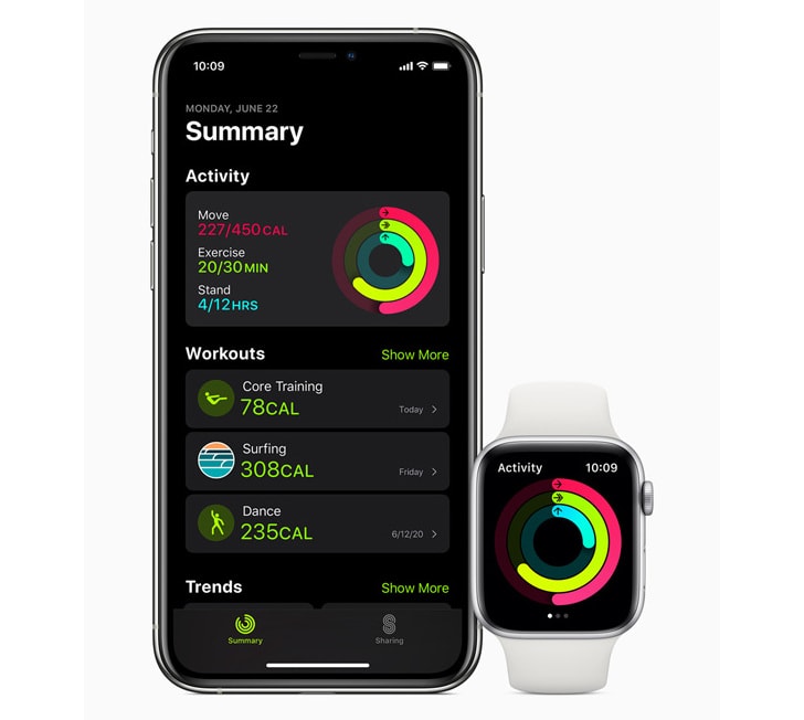 Render ilustrativo de la nueva app Fitness para watchOS 7.