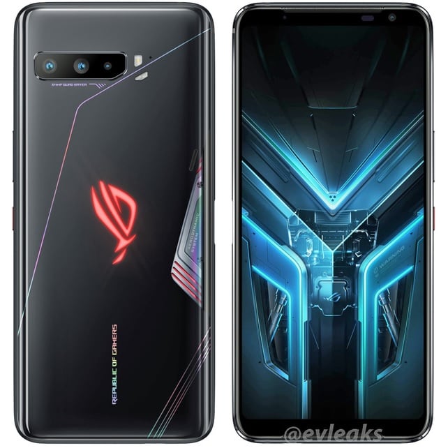 Render filtrado del diseño frontal y dorsal del ASUS ROG Phone 3.