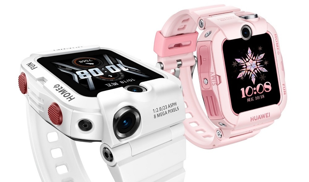 Render promocional del Huawei Children's Watch 4X en colores rosa y blanco. 