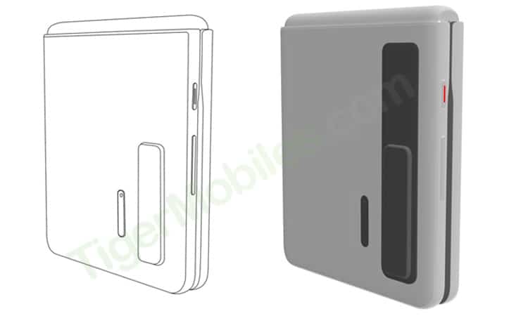 Render de un diseño patentado por Huawei de un smartphone foldable con tapa.