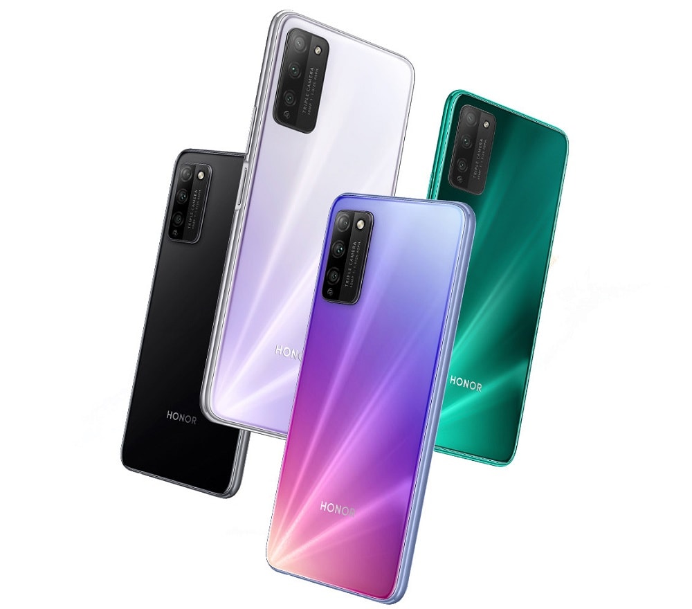 Render oficial del diseño dorsal del Huawei Honor 30 Lite en cuatro colores.