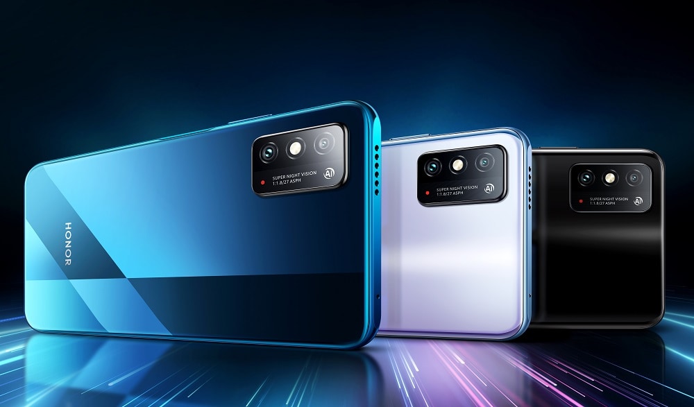 Render promocional del Huawei Honor X10 Max en tres colores.