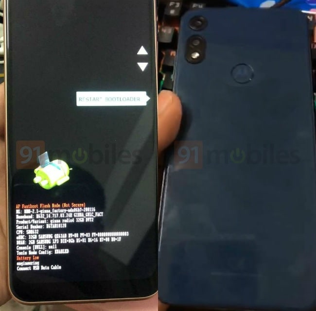 Foto revelando el diseño posterior y algunas de las características del Motorola Moto E7.
