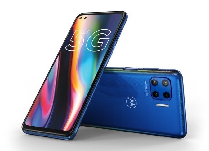 Render oficial del diseño frontal y dorsal del Motorola Moto G 5G Plus.