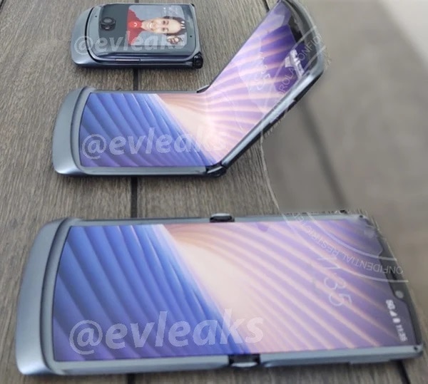 Fotografía filtrada del diseño plegado y desplegado del Motorola RAZR 2020.