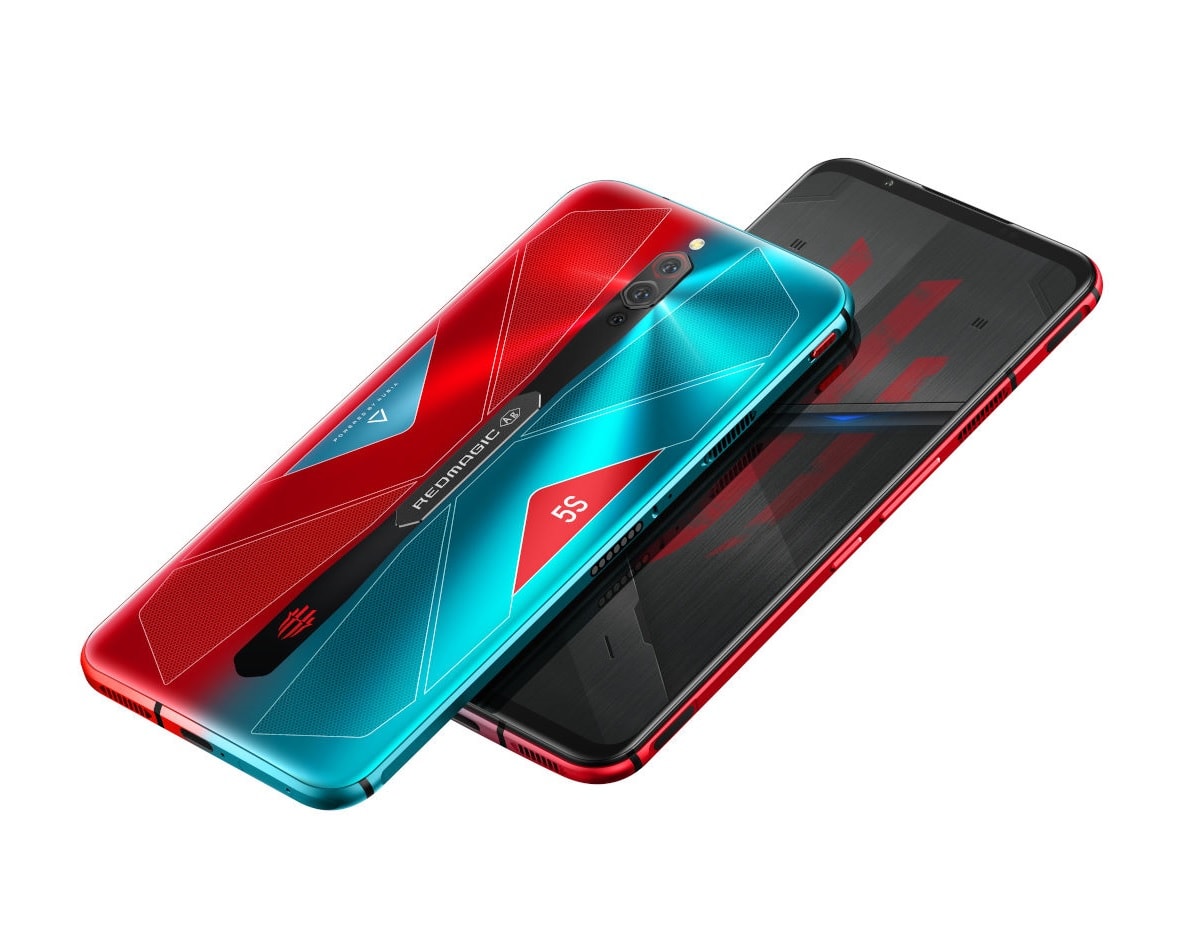 Render oficial del diseño frontal y dorsal del ZTE Nubia Red Magic 5S color Pulse.
