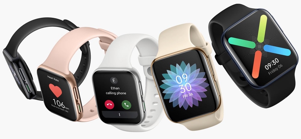 Render promocional del OPPO Watch en todos sus colores de partida.