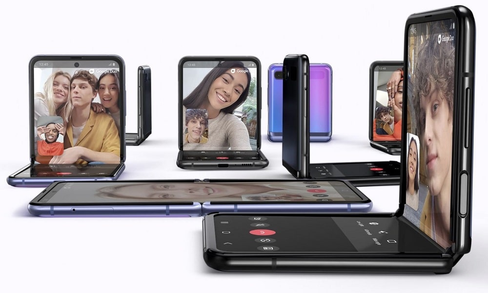 Render promocional del Samsung Galaxy Z Flip 5G flexionado.