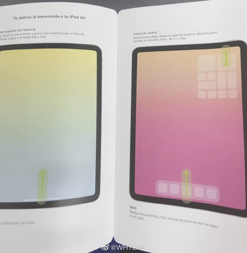 Foto filtrada del manual de la Apple iPad Air (2020).