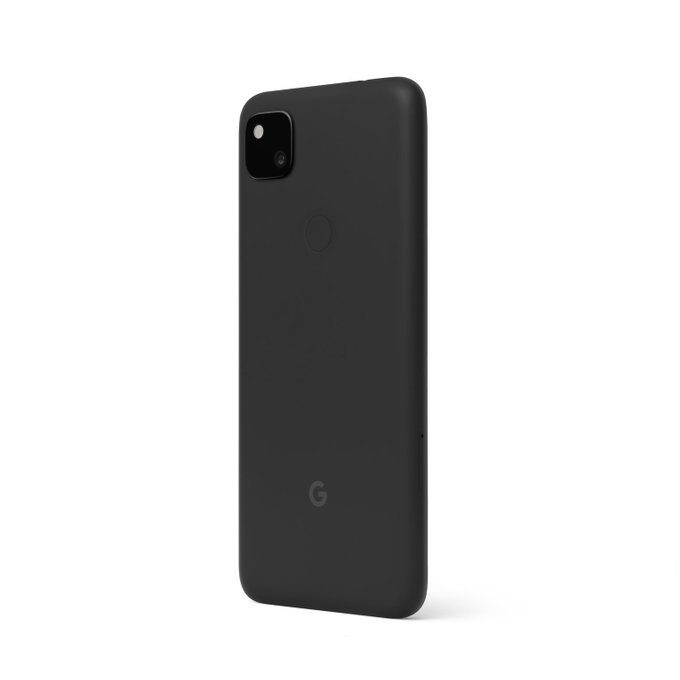 Render oficial del diseño dorsal del Google Pixel 4a en color Just Black.