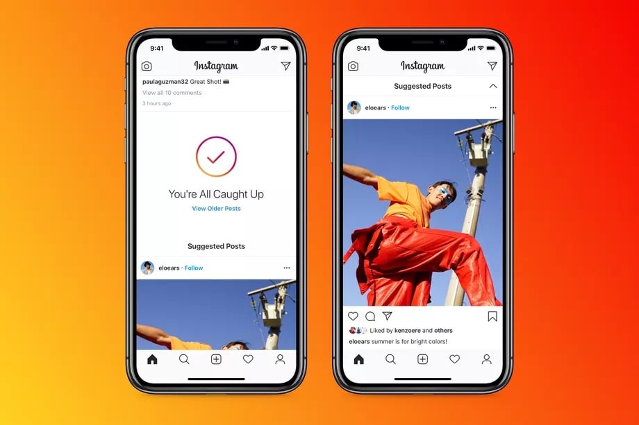 Capturas de pantalla del nuevo feed de Instagram con Posts Sugeridos.
