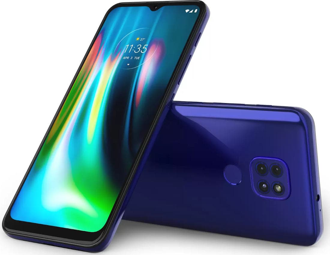 Render oficial del diseño frontal y dorsal del Motorola Moto G9 Play.