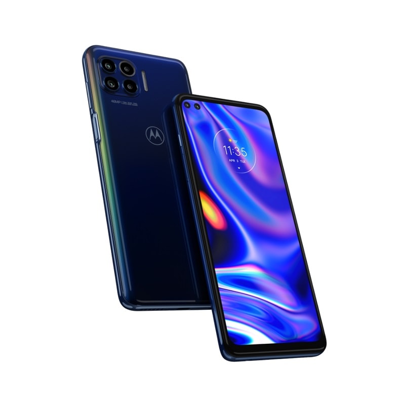 Render oficial del diseño frontal y dorsal del Motorola One 5G.