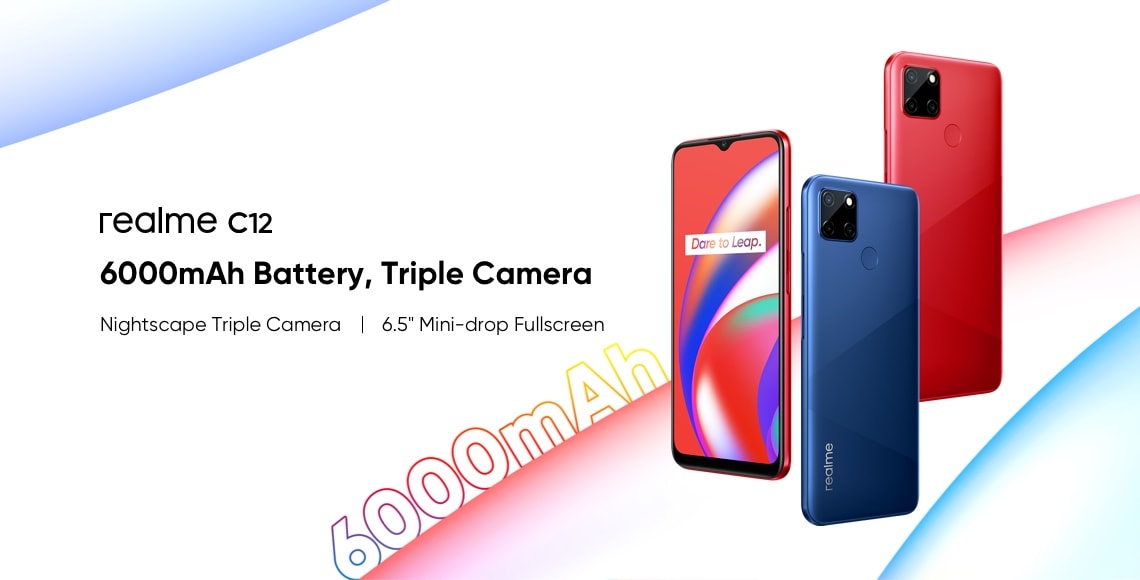 Render promocional del OPPO Realme C12 en dos colores diferentes.