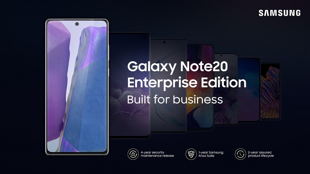 Infografía oficial de los beneficios de software del Samsung Galaxy Note20 Enterprise Edition.