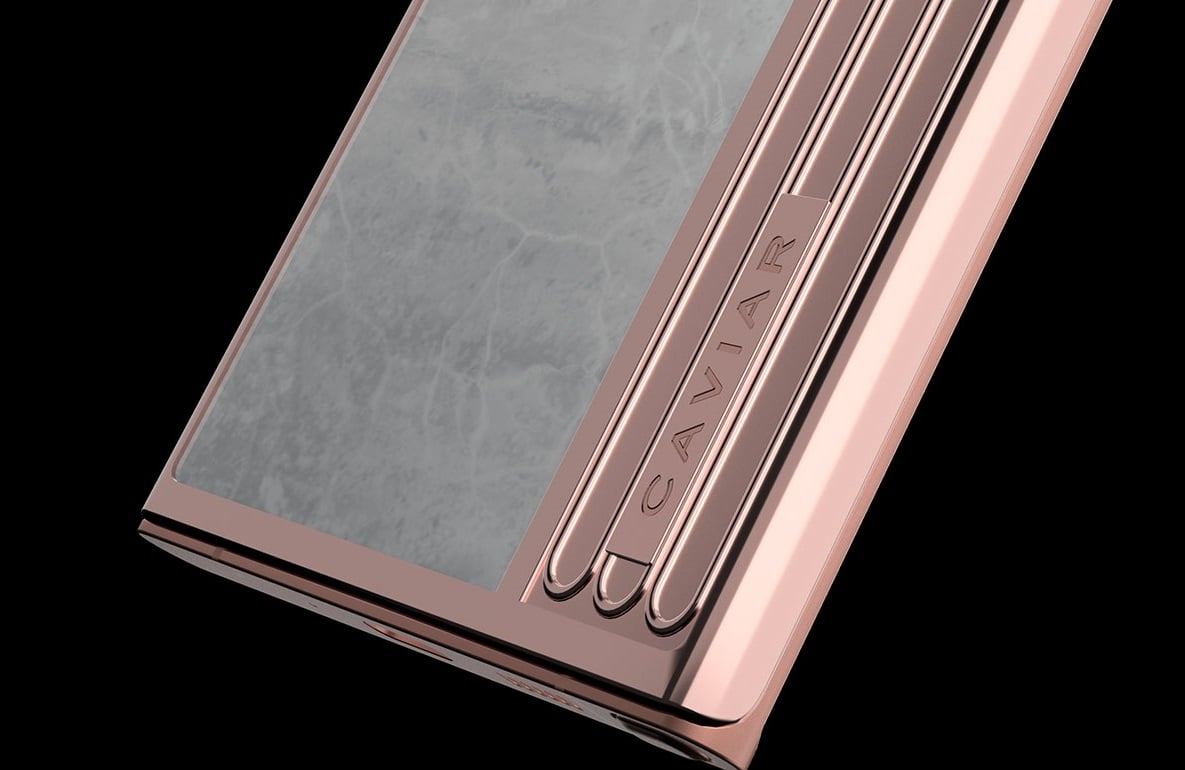Render oficial del Samsung Galaxy Note20 Ultra Parthenon con carcasa de mármol blanco.