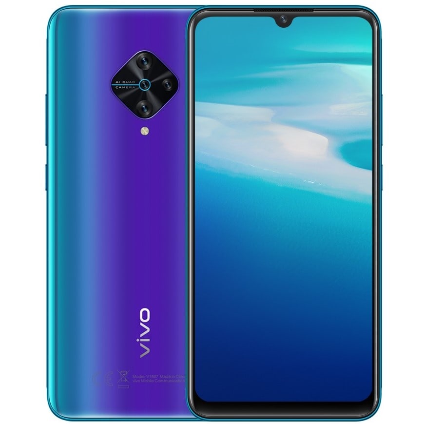 Render oficial del diseño frontal y dorsal del Vivo S1 Prime.