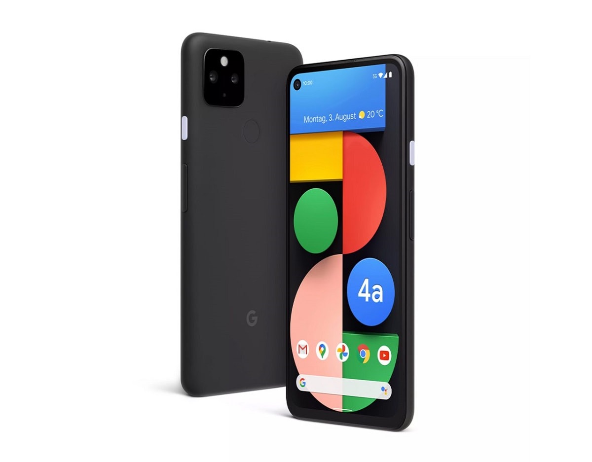 Render oficial del diseño frontal y dorsal del Google Pixel 4a 5G.